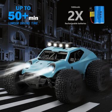 Автомобіль на дистанційному управлінні Kizeefun, 2.4Ghz 1/20 RC автомобіль позашляховик 20 км/год всюдихід, електрична іграшка, позашляховик з 2 батареями 50хв гри і світлодіодними фарами, подарунок для дітей синій