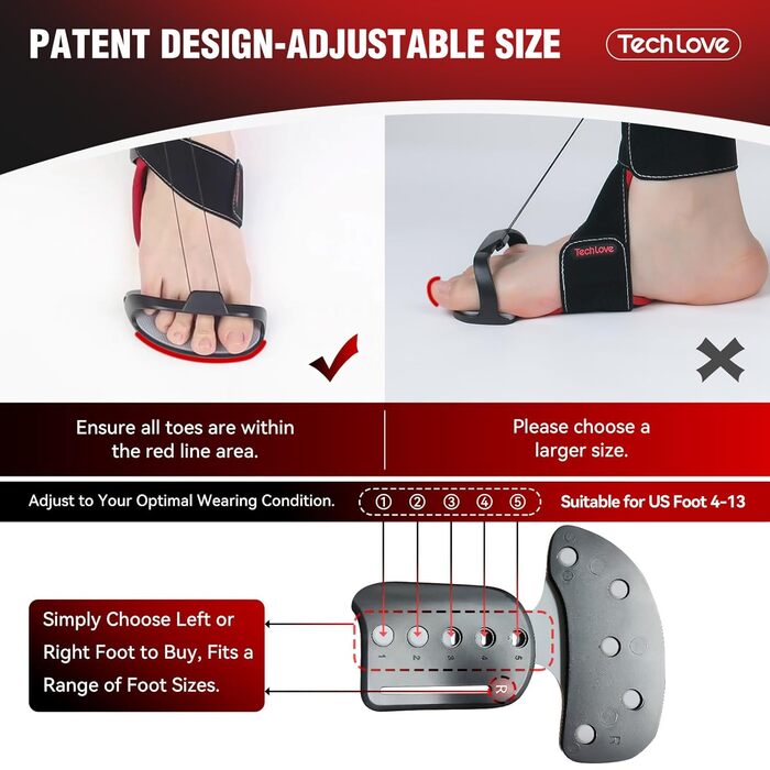Запатентована нічна шина від підошовного фасціїту Tech Love з пакетом з льодом - плавне регулювання для ефективного полегшення тендиніту ахіллового сухожилля, падіння стопи та болю в п'яті Унісекс Rechter Fu ПРАВА НОГА