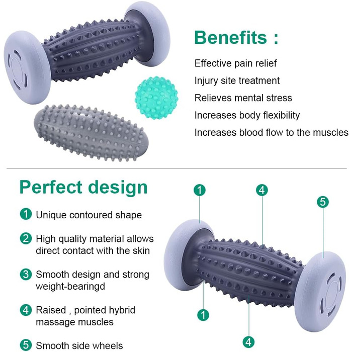 Масажний ролик для склепіння стопи AstralGrip з 3 предметів Масаж фасції для розслаблення та розслаблення стоп, рук та тіла Масажні ролики з силікону з виступами, 3 шт. и, сірий
