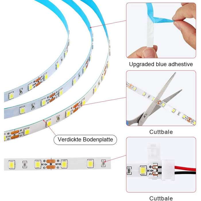 Світлодіодна стрічка KWODE, світлодіодна стрічка з регулюванням яскравості 3000K тепла біла та холодна біла стрічка 6000K, світлодіодна стрічка 12 В із джерелом живлення та дистанційним керуванням для стелі, кухні, спальні (холодний білий, 5 м)