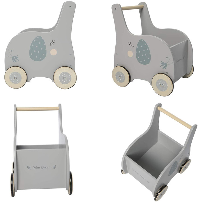 Дитячі ходунки Labebe Baby Walker Wood, ходунки для немовлят Baby Grey Elephant з місцем для зберігання на 1-3 роки, вільні від прогулянок/ходунки/іграшки для малюків/іграшки/коляска/розваги для дітей/ходунки