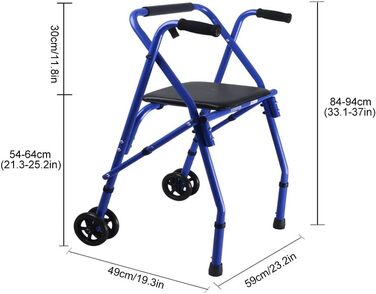 Розбірний ролик, синій, розбірний, для літніх людей, з сидінням і 2 колесами, легкий алюмінієвий помічник для педалей для дорослих, регульована по висоті підставка, частково вертикальні ходунки