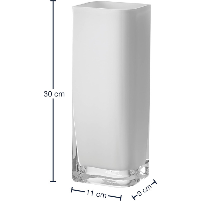 Сучасна скляна настільна ваза Leonardo Lucca, ваза для квітів ручної роботи, прямокутна декоративна ваза, велика ваза-коробка з кольорового скла в білому кольорі, висота 30 см, ваза 065956 30 см