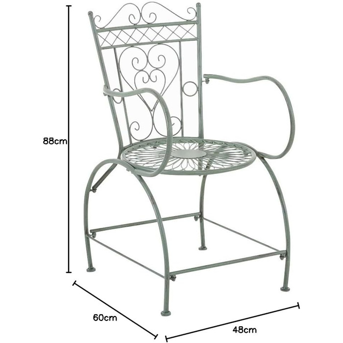 Садовий стілець CLP Металевий стілець Sheela I з підлокітниками в стилі модерн I Металеве садове крісло, колір античний зелений Античний зелений