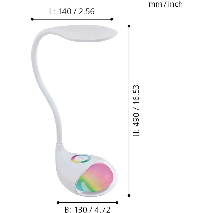 Світлодіодна настільна лампа EGLO Cabado 1, настільна лампа з сенсорним керуванням, нейтральний білий, з регулюванням яскравості, цоколь лампи зі зміною кольору RGB, настільна лампа дитяча з пластику в білому кольорі, світлодіодна приліжкова лампа