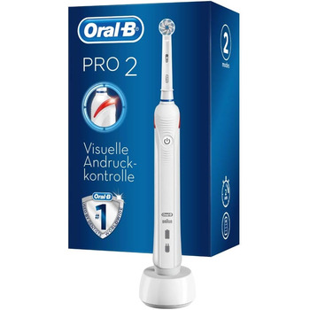 Електрична зубна щітка Oral-B PRO 2 з візуальним контролем тиску для додаткового захисту ясен, 2 програми чищення в т.ч. чутлива, таймер, 1 щітка Sensitive Clean, біла