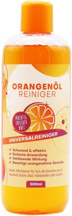 Апельсиновий олійний очищувач-концентрат для знежирення 500 мл пляшка - М'який апельсиновий очищувач висококонцентрований з ароматом свіжого апельсина - Універсальний миючий засіб для дому, кухні та ванної кімнати 500 мл (1 упаковка)