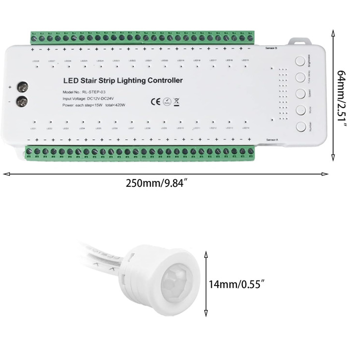Світлодіодне освітлення сходів XLSBZ з детектором руху, 16 сходинок Світлодіодна сходова стрічка Тепле світло (28 сходинок RL-STEP-03)