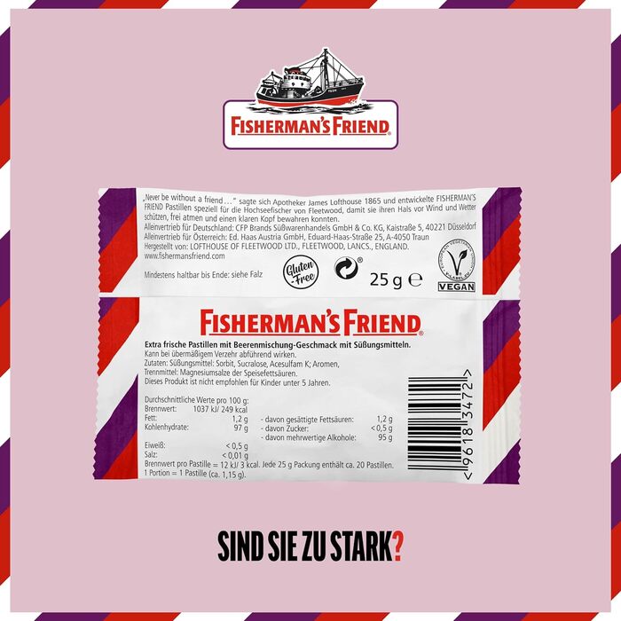 Ягідний мікс Fisherman's Friend, 24 коробки для зберігання, ексклюзивний сорт суміш диких фруктових ягід, без цукру, веганська, цукерки для свіжого дихання, 24 x 25 г ягідний мікс одинарний