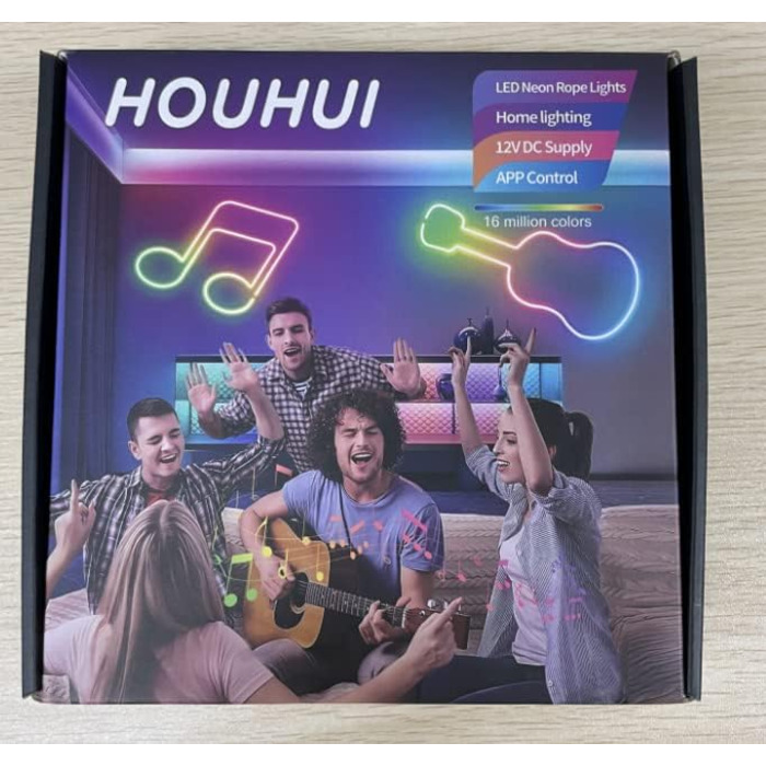 Неонові стрічки HOUHUI, 5-метрова світлодіодна неонова стрічка RGB з пультом дистанційного керування за програмою, водонепроникна неонова світлодіодна стрічка IP67, музична синхронізована неонова стрічка 12 В, дизайн своїми руками, гнучкі неонові світильн