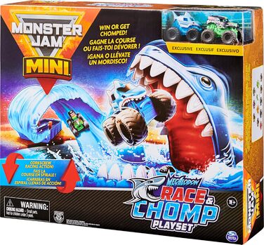 Ігровий набір Monster Jam, Mini Megalodon Race та Chomp з 2 міні-вантажівками у масштабі 187, іграшка-монстр-трак для дітей віком від 3 років і старше