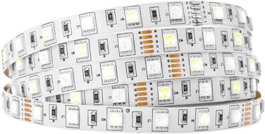 Теплий білий (2700K-3000K) 4 кольори в 1 Світлодіод 5м 60 світлодіодів/м Багатобарвна світлодіодна стрічка IP65 Силіконове покриття Водонепроникна біла друкована плата DC12V для прикраси інтер'єру (Rgb холодний білий, IP 30), 5050 RGBW RGB
