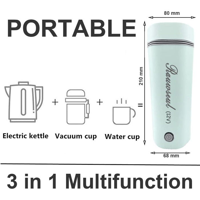 Портативна електрична дорожня кружка, 12 В/7 А, 80 Вт, 350 мл, електричний чайник для автомобіля 12 В, підкладка з нержавіючої сталі 450 мл 304, температура нагріву до 98 C, одноклавішна опера, автоматичне вимкнення для автомобіля