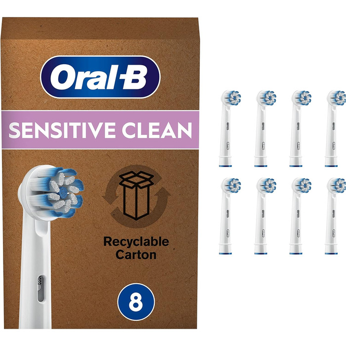 Щітки для електричної зубної щітки Oral-B Sensitive Clean, 8 шт. , дбайливе чищення зубів, ультратонка щетина, насадка-щітка для зубних щіток Oral-B, упаковка, сумісна з поштовою скринькою 8 шт. (1 упаковка) Одинарна