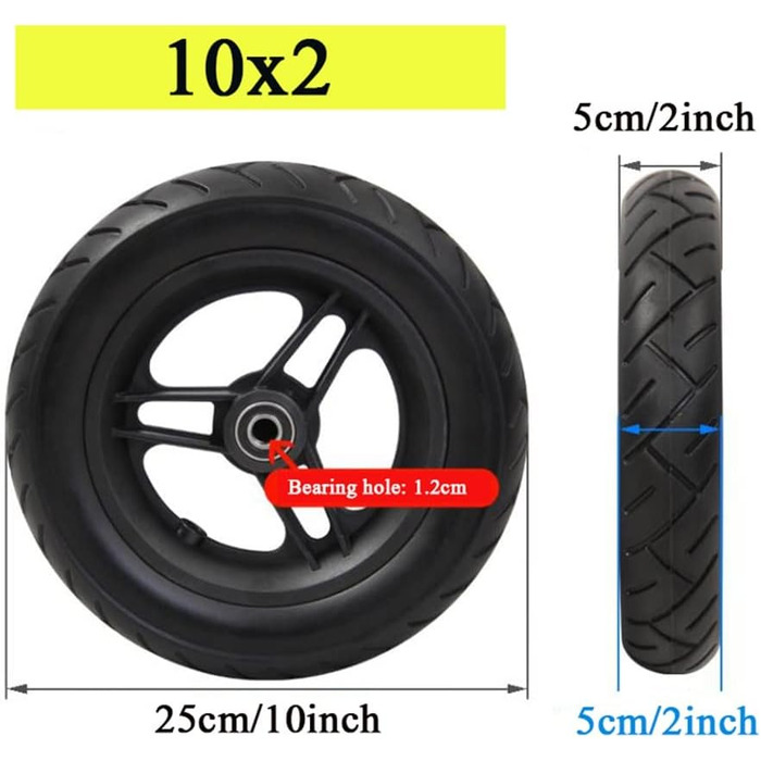 Дюймові аксесуари для інвалідних візків Заднє колесо, 10X2, запасне колесо для інвалідів Електричне крісло колісне/чорне/2 місця, 10-