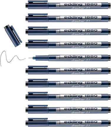 Ручка EDDING 1880 Precision Fine - чорна - 10 ручок - ширина лінії 0,25 мм - Fineliner для точного письма та ескізів - тонкий наконечник з металевою рамкою - підходить для лінійок і трафаретів