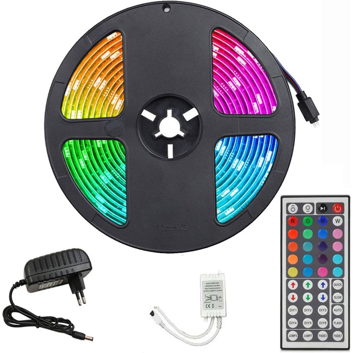 Світлодіодна стрічка FOLGEMIR 5M RGB LED-стрічка 5050 SMD 300 LED, світлодіодна стрічка водонепроникна з 44 клавішами Пульт дистанційного керування 12V блок живлення для дому, кімнати, вечірки, весілля, набір для декору 5m 300 світлодіодів