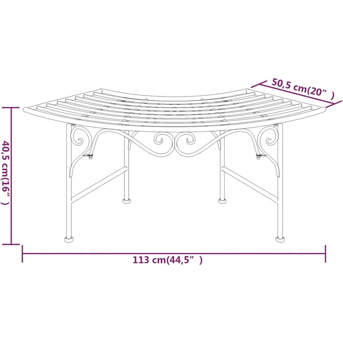 Ласий двір Сад Лавка на дереві Напівкругла стійка до погодних умов Садова меблева лавка Лавка Паркова лавка Металева лавка Патіо Лавка 113 см Чорна сталь