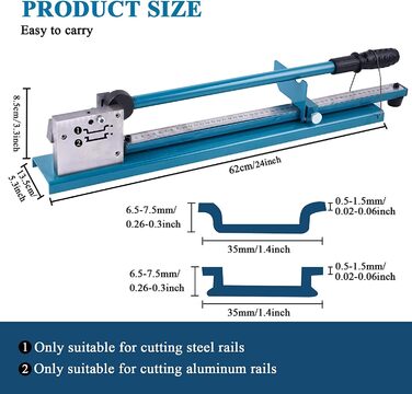 Інструмент для різання рейок, з лінійкою 50 см - Ручний різак для верхньої частини баків DIN, для алюмінію з пазами - Різак для подвійних пазів, з ручною направляючою