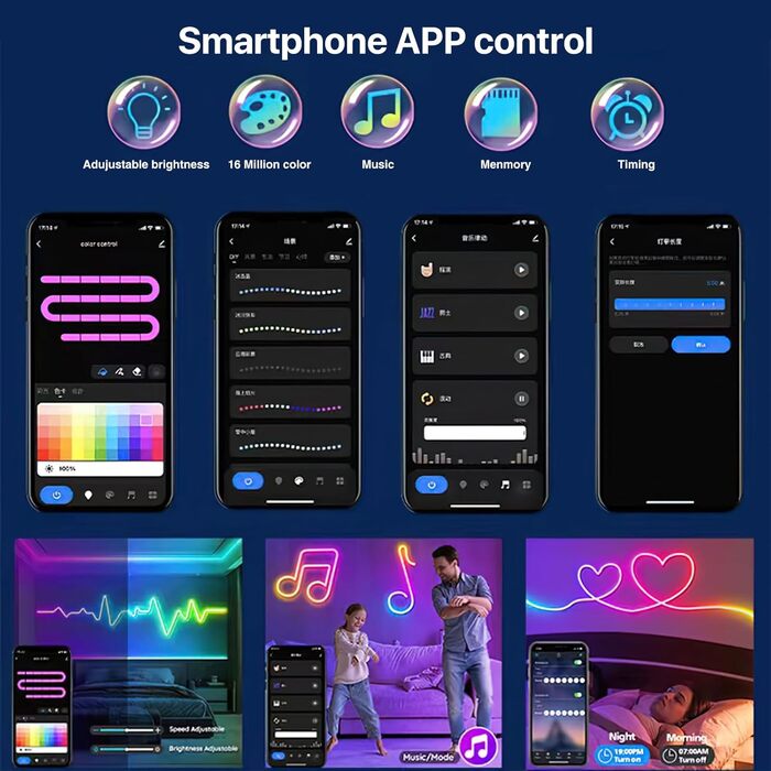 Світлодіодна стрічка TiooDre 5 м, силіконова неонова світлодіодна стрічка з керуванням програмою, синхронізація музики, зміна кольору світлодіодних стрічок, RGBIC стрічка з дистанційним керуванням для телевізора, вітальні, спальні, оздоблення стін