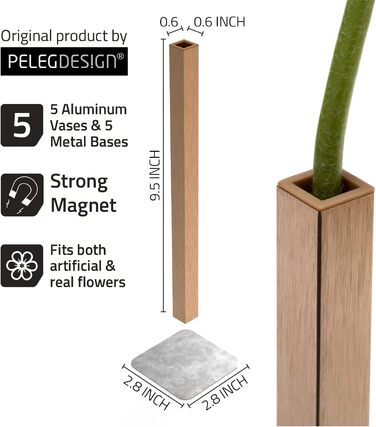 Стильні магнітні вази з алюмінію в золотому кольорі набір з 5 шт. для креативних прикрас - компактні та елегантні ваза для квітів сучасна прикраса подарунок на День матері, день народження