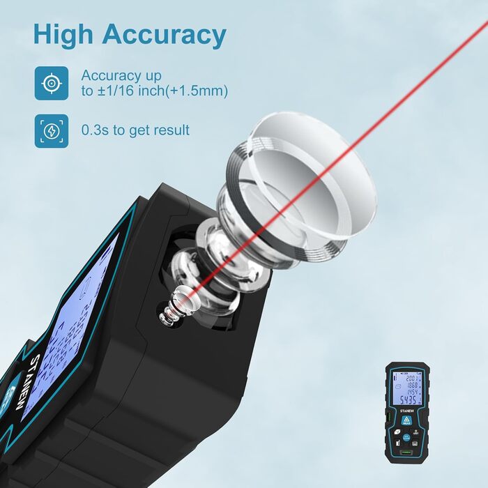 Лазерний далекомір, лазерне вимірювання STANEW IP54 з 2 бульбашковими рівнями, портативний лазерний далекомір Цифровий далекомір Вимірювання відстані, площі та об'єму 100М