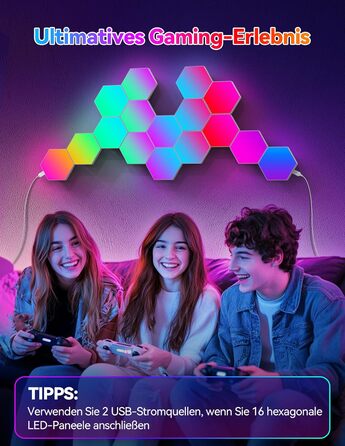 Настінний світильник з дистанційним керуванням, Music Sync, APP Control, Smart Hexagon Lamp for Room Decoration, Gaming, 8 шт., LED Hexagon Gaming Wall Light, RGB Hexagon Honeycomb