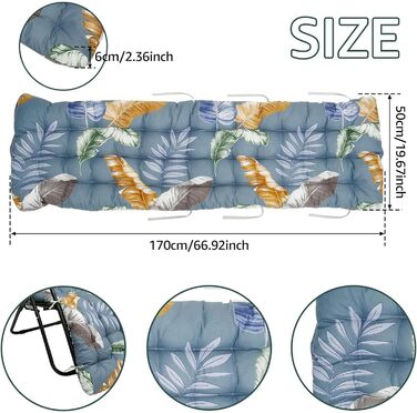 Подушка для шезлонга HOUSN, подушка для шезлонга, подушка з високою спинкою, шезлонг-гойдалка, подушка для сидіння 8 см з краваткою, подушки для шезлонга, святкові, в приміщенні, на відкритому повітрі, 1,53 * 170 * 8 см 53 * 170 * 8 см 1