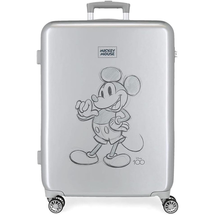 Валіза Disney Mickey 100 Medium сіра 48 x 68 x 26 см Жорсткий бічний кодовий замок ABS 70 л 3 кг 4 подвійні колеса середня валіза