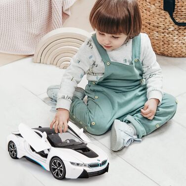 Сумісна з моделлю автомобіля BMW I8, цинковий сплав, висувна іграшкова машина зі звуком та світлом, для дітей, хлопчиків, дівчаток, подарунок (білий), 1/24