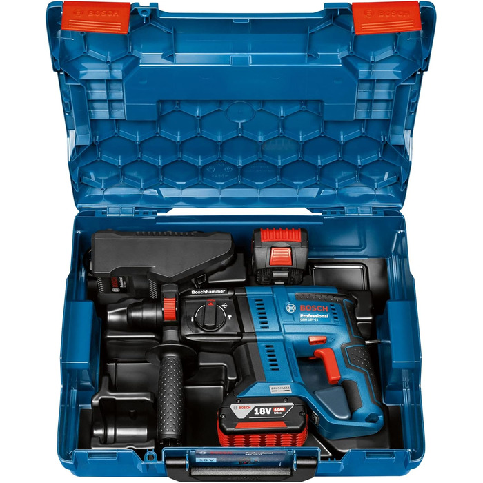 Акумуляторний перфоратор Bosch Professional 18V System GBH 18V-21 (макс. енергія удару 2 Дж, вкл. 2 акумуляторні батареї GBA 18V 4,0 Ач, швидкий зарядний пристрій GAL 18V-40, L-BOXX)