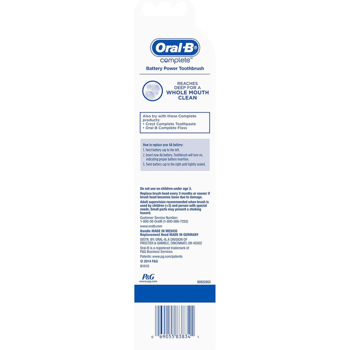 Електрична зубна щітка Oral-B Complete Deep Clean, живлення від батарейок, ука, колір може бути різним