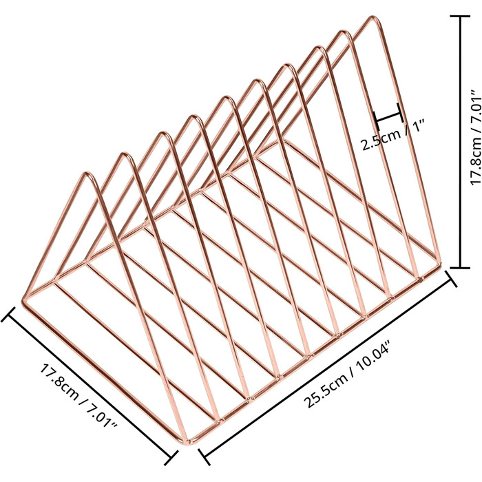 Металева підставка для журналів Belle Vous рожеве золото - Трикутна підставка для журналів та газет з 9 гніздами для дому, книжкової полиці, ванної кімнати та офісу - Для книг, газет, планшетів та папок рожеве золото
