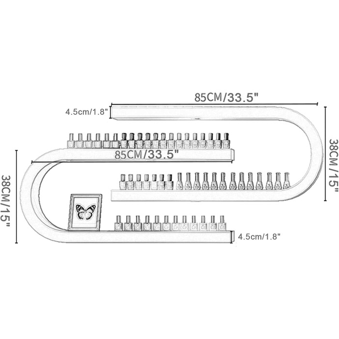 Настінна полиця QTQHOME, Полиця для флакона з лаком для нігтів, Полиця з U-подібною ефірною олією, Зберігання парфумів, Багатофункціональний, Для підвісного салону/Салону краси/Манікюрного магазину, Чорний набір із 2 предметів