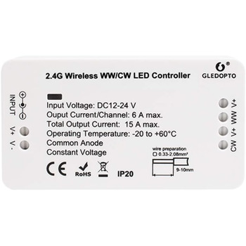 Контролер контролера GLEDOPTO ZigBee для світлодіодної стрічки RGBCCT WRGBWW для 12 В або 24 В протестовано з Philips Hue*, Alexa Echo Plus, Homee (Cct/теплий білий холодний білий)