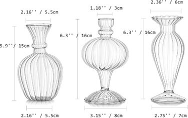 Вінтажна маленька ваза зі скла набір з 3 скляних ваз ручної роботи Вази Міні-ваза для квітів Маленька прозора естетична вузька скляна ваза для прикраси столу Настільна ваза Скляна ваза Набір для весілля Вітальня Сухі квіти Квіти троянди
