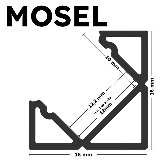 Алюміній - Світлодіодний алюмінієвий кутовий профіль чорний - 200 см - з аксесуарами та опаловою кришкою - для 12 мм Світлодіодна стрічка - 2 м - для приміщень та вулиці - MOSEL (ALU кришка (OPAL / Milky) 1,0м)