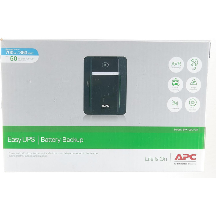 ДБЖ APC Easy UPS - BVX900LI-GR - джерело безперебійного живлення 900 ВА з виходами Schuko, запобіжник акумулятора та захист від перенапруг, резервний акумулятор із стабілізатором стабілізатора, світлодіодні індикатори (700 ВА / 360 Вт, виходи DIN, одинарн