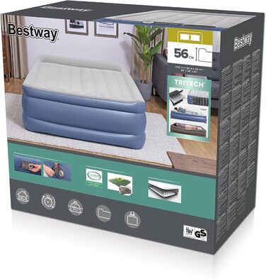 Надувне ліжко Bestway TriTech Vento з вбудованим електричним насосом Double XL/Hi 203 x 152 x 56 см