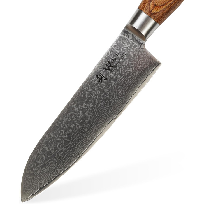 Дамаський ніж Wakoli EDIB Pro Santoku Лезо 16 см I висока продуктивність різання Стійкі та довговічні леза 67 шарів дамаської сталі ергономічна дерев'яна ручка пакка I унікального дизайну