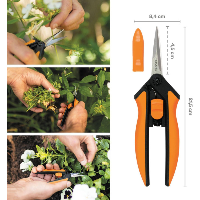 Садові ножиці Fiskars Microtip SP13, довжина 21,5 см, високоякісні сталеві леза/пластикова ручка, чорний/помаранчевий, суцільний, 1051600