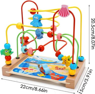 Дерев'яна сенсорна настільна іграшка, інтерактивні американські гірки з бісеру, навчальний барвистий дерев'яний лабіринт для хлопчиків, дівчаток у віці від 1 до 3 років (1 комплект) Океани
