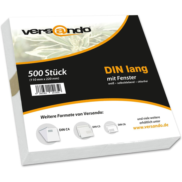 Конверти DIN long mF самоклеючі sk Конверти на вікна 22 х 11 см білі (З вікном, 500 штук), 1.000