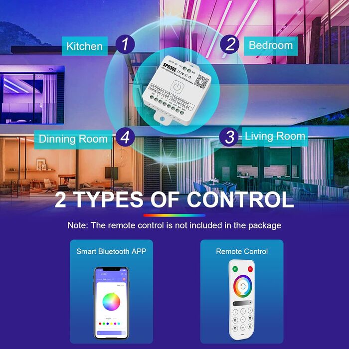 Світлодіодний музичний контролер Aroidful SP630E, SPI5-канальний ШІМ-контролер все в одному 5-24 В з кількома музичними режимами, мобільний телефон і керування Bluetooth для RGB стрічок і гібридного світла Світлодіодний контролер SP630E