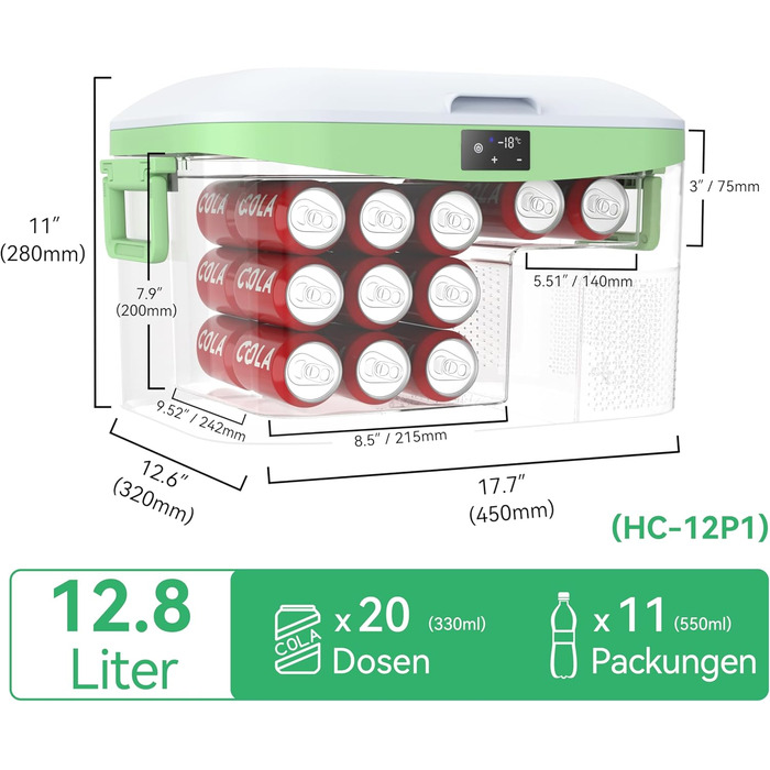 Компресорний холодильник 12.8 л, портативний автомобільний холодильник 12 / 24В постійного струму і 110 240В змінного струму електричний холодильник компресор морозильна камера для автомобіля вантажівки пікніка кемпінгу і домашнього використання (HC-12P1)