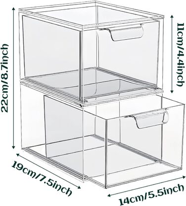 И штабельованих ящиків для косметичного органайзера, прозорий акриловий органайзер для макіяжу, ящики туалетного столика, ящик для зберігання ванної кімнати, туалетний столик, кухня, спальня, 2 шт.