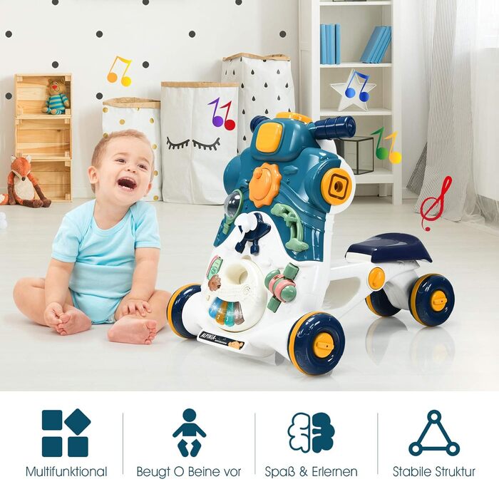 Ходунки для немовлят GOPLUS 3-в-1, як Play Center Baby Walker Ride-on Car, знімна ігрова дошка, зі світлом і музикою, універсальна іграшка, подарунок на 12-36 місяців (синій)