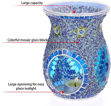 Чарівна скляна мозаїчна воскова грілка, аромат свічки, олійна грілка, підсвічник для чаю, пальник для ефірних масел, підсвічник для чаю, ароматична грілка, ароматерапія, домашній дифузор, прикраса для столу синій
