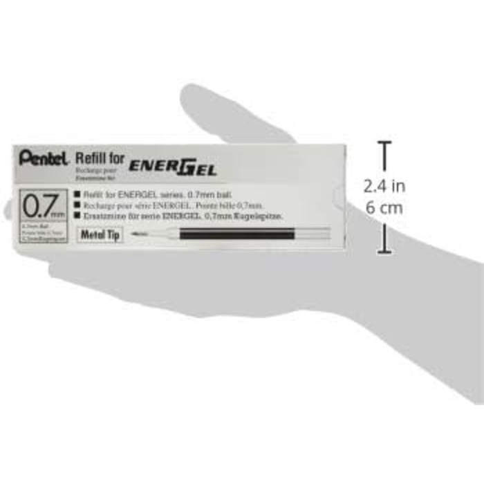 Змінні наповнювачі Pentel LR7-P для гелевих ручок EnerGel, металевий наконечник 0,7 мм, рожеве чорнило, упаковка 12 шт.