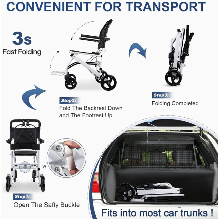 Надлегка транспортна інвалідна коляска - Складна портативна інвалідна коляска з ручним гальмом - Візки для старого літака Travel Z10